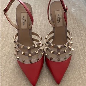 Valentino red/tan rock stud sling back 100
